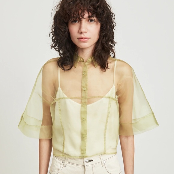 🌈 SOLD 🌈 ECKHAUS LATTA float blouse in liquid blue Japanese organza sheer mesh - Picture 9 of 16